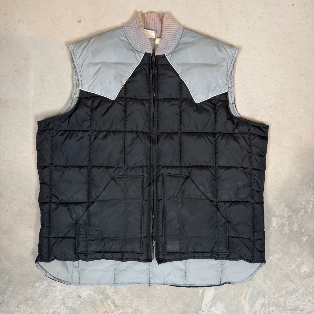 Vintage Walls Blizzard-Pruf Western Puffer Vest Mens XL Black Gray USA Made